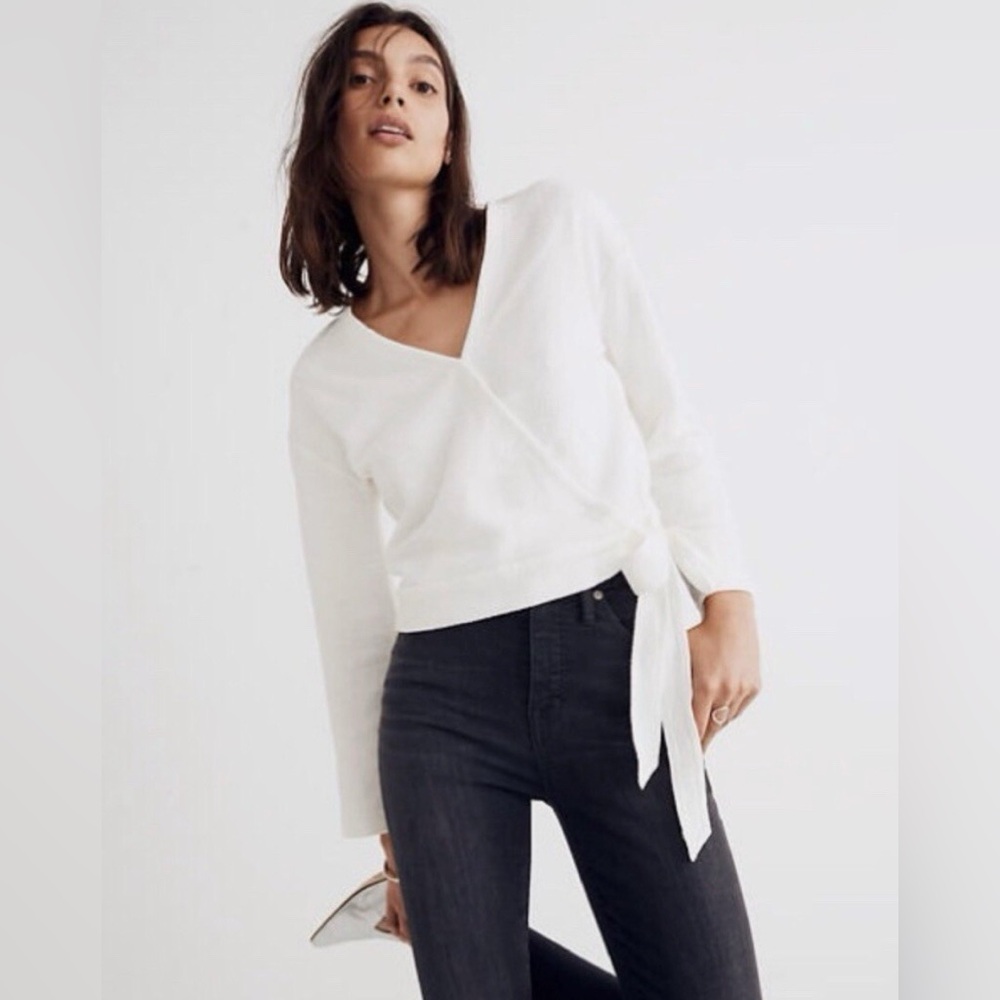 Madewell Texture & Thread Cream Wrap Top